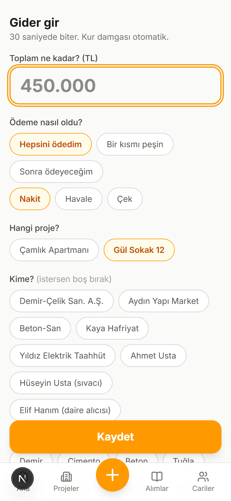 30 saniyede gider girişi: çipli hızlı form, kur damgası otomatik
